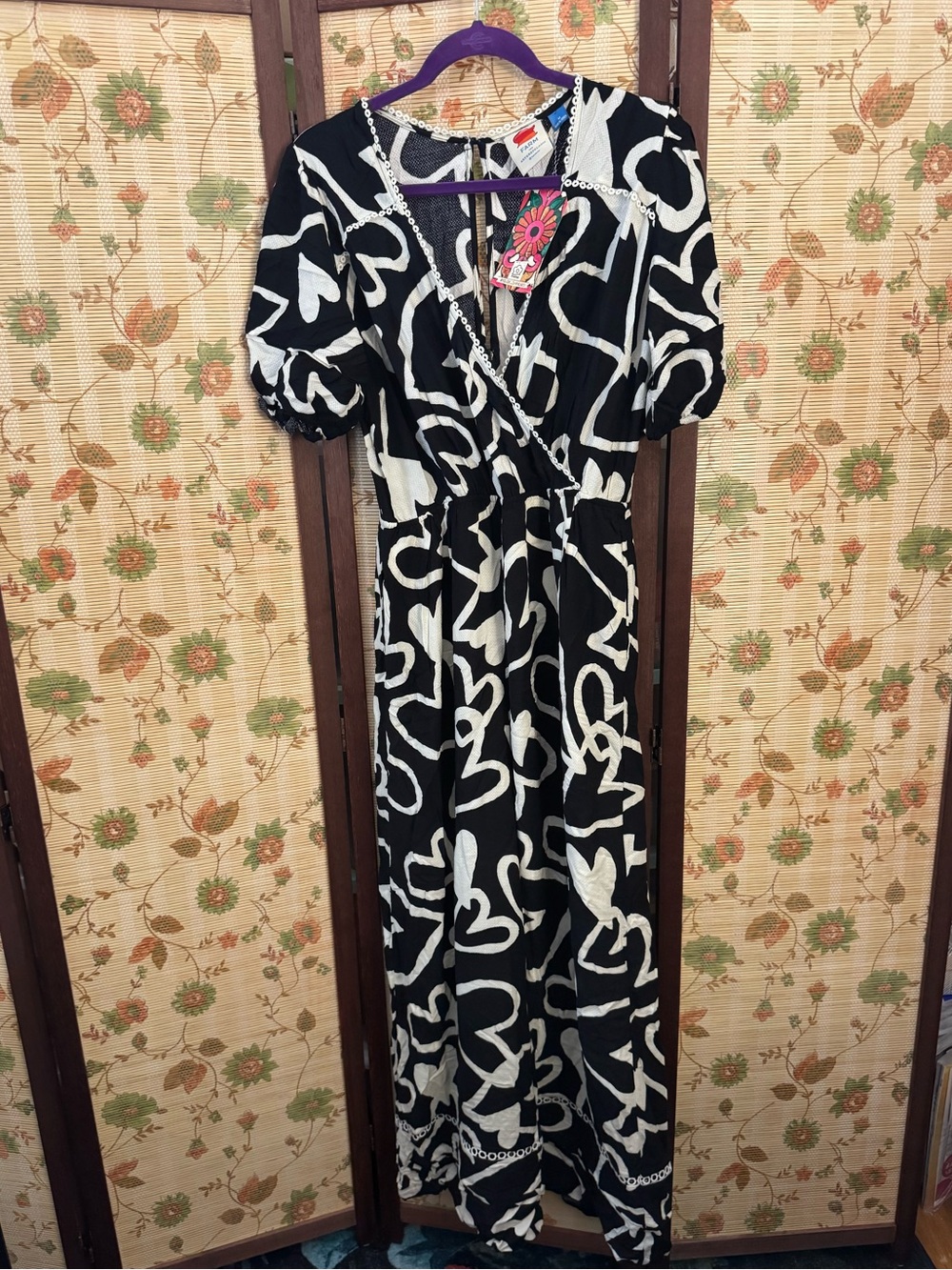 Farm Rio Sinead Hearts Jumpsuit Black & White Size Medium